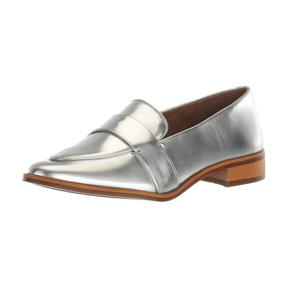 Aerosoles Eden Loafers Flats Low Heel Metallic Silver Comfortable Work Office - Picture 2 of 7